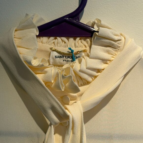 Yves Saint Lauren - Cream Long Sleeve Button Down Shirt with Ruffles - Picture 4 of 5